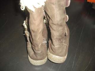 OLD NAVY brown suede furry buckle boots shoes~Sz 11 youth  