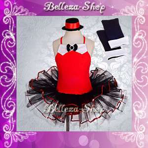 Girl Red Ballet Tutu Dance Costume Jazz Fancy Party Dress Arm Mitts 6 