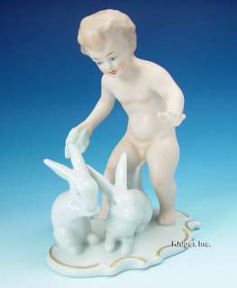 Wallendorf Cherub Figurine With Bunny Rabbits  