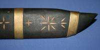 Vintage Bulgarian Hunting Bowie Knife Dagger w/ Wood Scabbard & Brass 