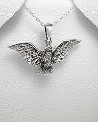 STERLING SILVER FLYING SCREAMING EAGLE PENDANT NECKLACE  