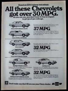 1975 Chevrolet 30 MPG Vega Monza Magazine Print Ad  