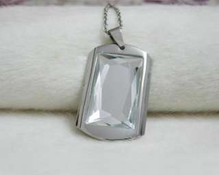 Titanium Steel Mens White Crystal Pendant Necklace  