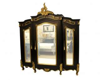 French designer furniture 3 three door armoire wardrobe black & gold 