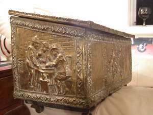 ANTIQUE WOODEN COPPER COATED CHEST BOX OR FIREPLACE  