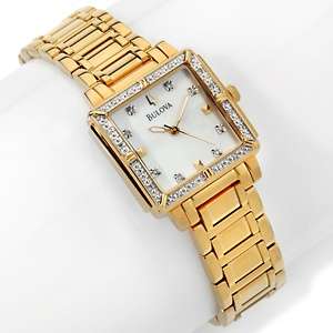 Bulova Ladies Diamond Accented Square Bezel Bracelet Watch 