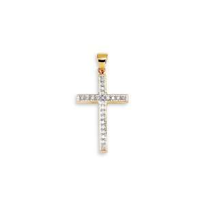    New 14k Yellow Gold Round Cut Diamond Cross Pendant Jewelry