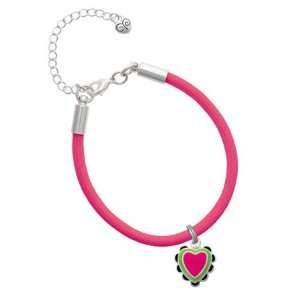  Hot Pink & Lime Green Heart with Black Ruffles Charm on a Hot 