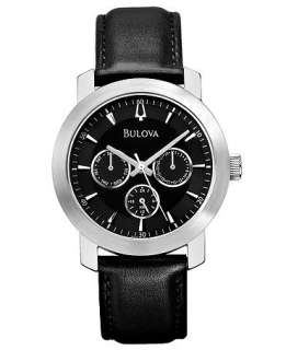 Bulova Watch, Mens Black Leather Strap 40mm 96C111   All Watches 
