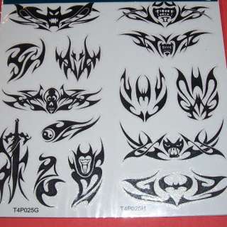   Tattoos Tribel Bat Yin Yang Wings Sword   Sheet is 6 x 6  