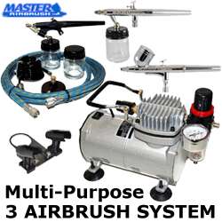 Master Multi Purpose Professional Airbrushing System with 3 Airbrushes
