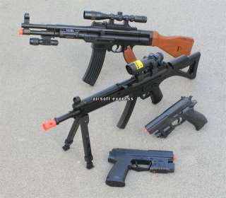 NEW LOT 4 AIRSOFT GUNS AK47 & SNIPER RIFLE AIR SOFT PISTOLS HANDGUN W 
