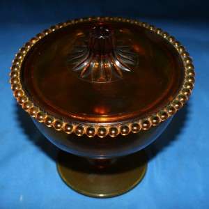 Vtg Amber Glass Candy Dish Compote with Lid Glassware  
