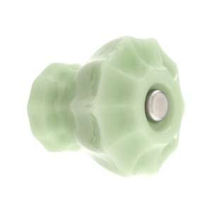  Large Fluted Milk Green Glass Cabinet Knob With Nickel 