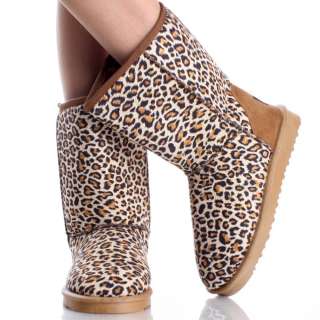 Leopard Flat Ankle Boots Winter Snow Faux Suede Fur Lady Womens 