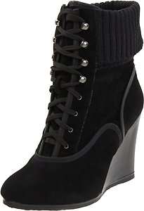   Diva Motiz 01 Womens Ankle Boots Sweater Cuff Wedge Black PU Suede