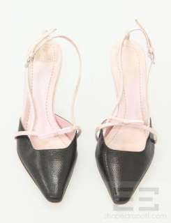   Garavani Black Lizard Embossed Leather & Pink Ankle Strap Heels 35.5