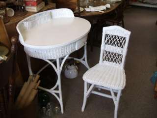 antique white wicker writing desk with chair item has a drawer with 