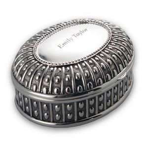  Silver Oval Antique Jewelry Box