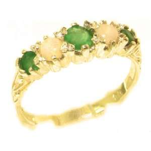 Antique Style Solid Yellow Gold Natural Emerald & Opal 