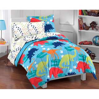   Color Dinosaur Prints Boys TWIN Comforter Set, 5 Pc Bed In A Bag, NEW
