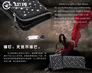 Beautiful New Women Black Bead Genuine Leather Wallet m22320  