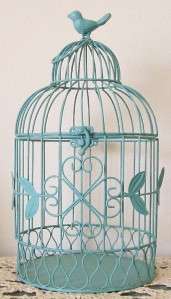 Decorative 14 1/2 Bird Cage w/Hinged Top, Antiqued Green Finish 