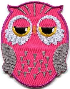Owl bird of prey hoot animal wildlife pink applique iron on patch new 