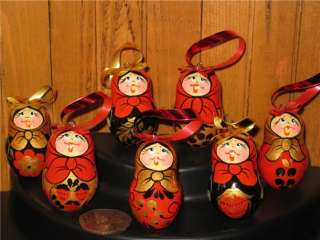 Russian Doll Khokhloma Set 7 Christmas Tree RED BLACK  