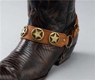Leather Boot Chains Western Antique Gold Stars NEW  
