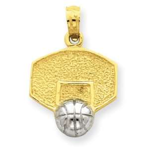  14k Gold & Rhodium Basketball w/Backboard Pendant Jewelry