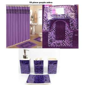 19 Piece Bath Accessory Set Purple Zebra Bathroom Rugs & Shower 