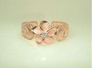   Hawaiian 14k Rose Gold Brushed Satin Plumeria CZ Heritage Toe Ring #3