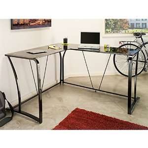   Collection Black Glass L shaped Corner Computer Desk: Office Products