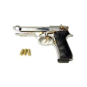  F 92 Nickel/Gold Blank Firing Gun 9mm   Starter Pistol 