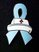   Cancer Awareness Month September Nurse Cap Light Blue Ribbon Lapel Pin