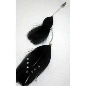    Black Feather Hair Extension with Rhinestone Crytsals: Beauty