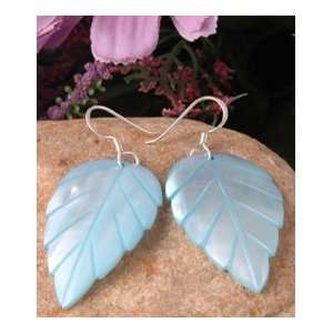  Sterling Silver Leaf Blue Coral Dangle Earrings 