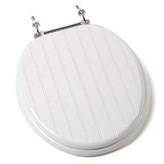   Molded Wood Toilet Seat with Chrome Hinges, Round, White Bead Board