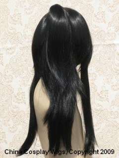 long on temples Black ponytail cosplay hair wig  