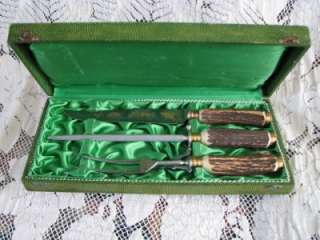   JR. WILD GAME 3 PIECE CARVING SET / ORIG. LINED FITTED BOX / GERMAN