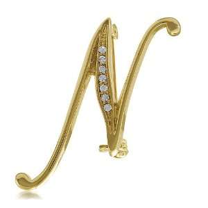   Tone Initial Letter Brooch Pin   N   Womens Brooches & Pins: Jewelry