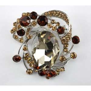  Golden Swarovski Crystal Fancy Brooch Pin 