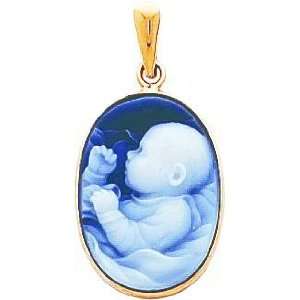    14K Gold Agate Baby Cameo Pendant Necklace Jewelry: Jewelry