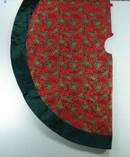 Christmas Tree Skirt 47 Dia Red Organza of Holly & Berries laid over 