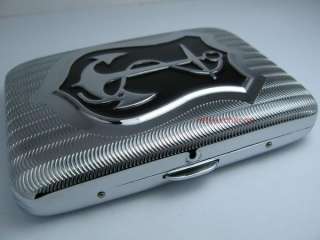   Metal Embossed Anchor Cigarette Case Silver Capacity 16 CS12  