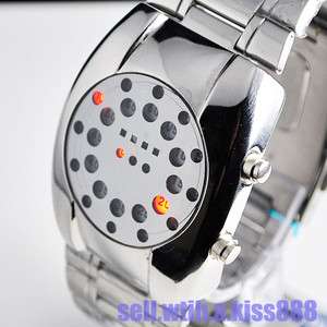   New Type Flash Red LED Dot Matrix Round Dial Mens Wrist Watch  