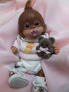 OOAK Baby Orangutan Monkey Sculpted Polymer Clay Art Doll Collectible 