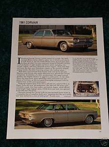 1961 CHEVY CORVAIR SPEC SHEET 61 500 700 MONZA COUPE  