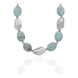   Turquoise Magnesite and Sterling Silver Chunky Bead Necklace Jewelry
